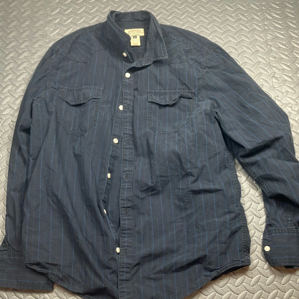 American Rag Mens Navy Blue Casual Button‎ Down Shirt Size L